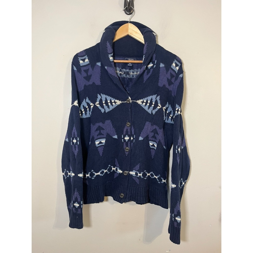 Western Aztec Knit Cardigan L Southwest Heritage Classic Equestrian Preppy Retro